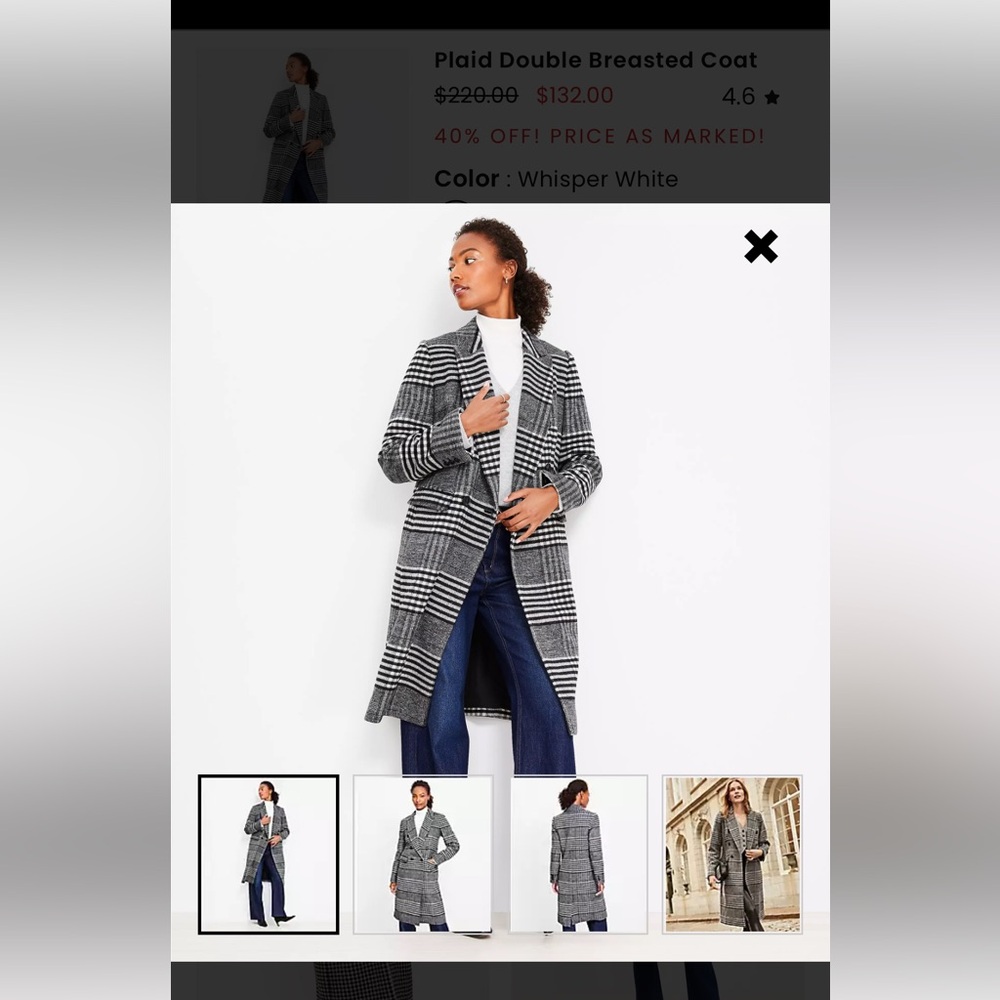 Loft Plaid Double Breasted Coat